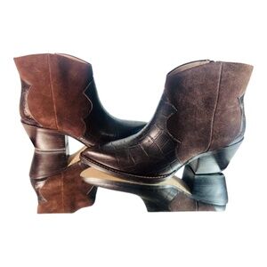 Ad & Daughters Brakov Woodchip Women Western Brown Booties 8M Leather Coc Embos